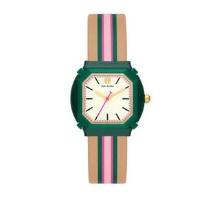 Tory Burch Women’s Blake Tan Stripe Leather Strap Watch 34mm